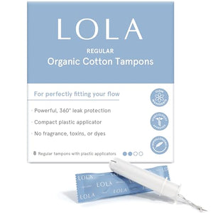 LOLA Organic Cotton Tampons, 8 Count - Tampons Regular, Period Feminine Hygiene Products