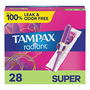 Tampax Radiant Tampons, Super Absorbency, With Leakguard Braid, Unscented, 28 Count