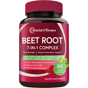 Doctor's Recipes Beet Root Capsules, 20:1 Extract with Grape Seed, CoQ10, Turmeric, Black Pepper for Enhanced Absorption, Supports Heart, Circulation, Energy & Nitric Oxide, Non-GMO, 90 Veg Caps Doctor's RecipesBuy Supplements Australia