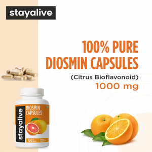STAY ALIVE Pure Diosmin Complex 1000mg Formula, 120 Capsules, Citrus Bioflavonoids Rich Fruit Extract, 2 Month Supply, 100% Vegetarian, Non-GMO & Gluten Free Diosmin Supplement STAY ALIVE buy supplements Au