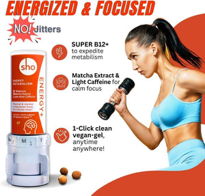 SHO Vegan Energy+ Focus Supplement Kit- Matcha Green Tea Extract, Methylated B Complex, Vitamin B and Caffeine Natural Energy Booster Without Crash, Jitters for Men and Women - 60 Pills Refill Bottle SHO buy supplements Au