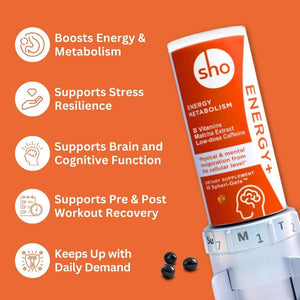 SHO Vegan Energy+ Focus Supplement Kit- Matcha Green Tea Extract, Methylated B Complex, Vitamin B and Caffeine Natural Energy Booster Without Crash, Jitters for Men and Women - 60 Pills Refill Bottle SHO buy supplements Au