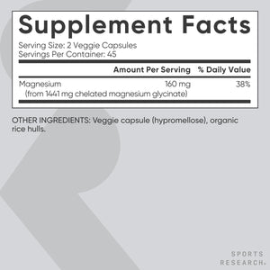 Sports Research® Magnesium Glycinate - Supports Restful Sleep & Enzymatic Processes - 160 mg Chelated Magnesium - Vegan Capsule - 90 Count Sports ResearchBuy Supplements Australia