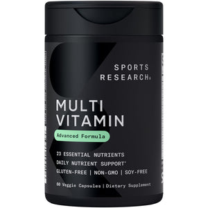 Black container of Sports Research Multi Vitamin on a white background
