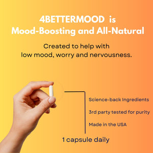 4BETTERMOOD Positivity & Stamina Capsule (30ct) Premium Mood Supplement - Enhance Mood & Promote Emotional Balance - Rhodiola, L-Theanine. Bocopa monnnieri, Velvet Bean, Skull Cap & Ashwaganda. 4BETTERMOOD Positivity & Stamina buy supplements Au