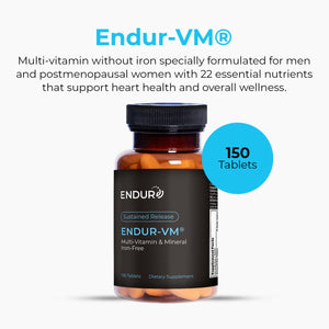 ENDUR-VM - Multivitamin Vitamin A, C, D, E, B12 & Zinc (Without Iron) SR (Sustained Release) 22 Essential Nutrients to Support Overall Wellness for Men & Postmenopausal Women - 150 Tablets Endurance ProductsBuy Supplements Australia