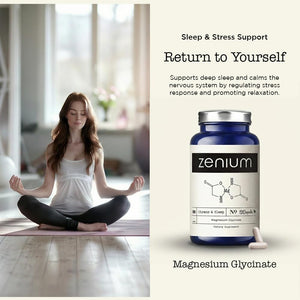 Zenium - Magnesium Glycinate for Sleep, Chelated, 600mg per Serving, 120 Capsules | High Absorption | Relieve Tension, Worry, Nervousness | Calm The Mind & Body | Ayurvedic | Natural Relief Supplement Zenium buy supplements Au
