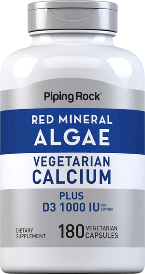 Piping Rock Red Mineral Algae | Vegetarian Calcium | 180 Capsules | Plant Based Plus Trace Minerals | Plus D3 1000 IU | Non-GMO, Gluten Free Supplement