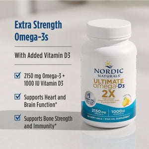 Nordic Naturals Ultimate Omega 2X with Vitamin D3, Lemon Flavor - 60 Soft Gels - 2150 mg Omega-3 + 1000 IU D3 - EPA & DHA - Brain, Heart, & Immune Health - 30 Servings Nordic NaturalsBuy Supplements Australia