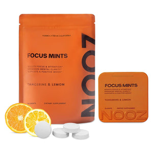 NOOZ Focus Mints Refill Bag - Caffeine-Free Brain Booster for Mental Clarity-Tangerine & Lemon Flavor | Sugar-Free, Travel-Friendly Supplement with Vitamin C, B6, B12 - Non-GMO, Clean Label, 150 Mints NOOZBuy Supplements Australia