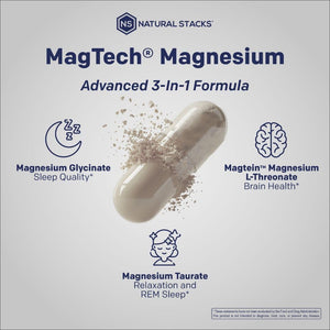 MagTech Magnesium Complex for Women & Men - 3 Forms of Magnesium: Glycinate, Magtein L-Threonate & Taurate - 200mg Chelated Complex - Support for Relaxation & Brain Health - 90 Glycinate Capsules NATURAL STACKS buy supplements Au
