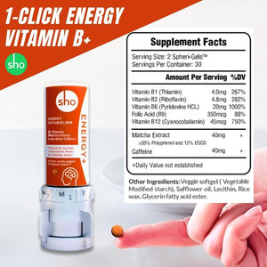 SHO Vegan Energy+ Focus Supplement Kit- Matcha Green Tea Extract, Methylated B Complex, Vitamin B and Caffeine Natural Energy Booster Without Crash, Jitters for Men and Women - 60 Pills Refill Bottle SHO buy supplements Au