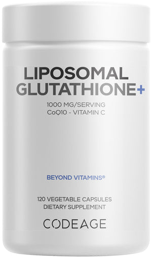 Codeage Liposomal Glutathione+ Supplement - 1000 mg Reduced L-Glutathione Pills, Vitamin C Ascorbic Acid, CoQ10 - Liposomal Delivery - Skin & Antioxidant Support - Non-GMO - 120 Capsules CodeageBuy Supplements Australia