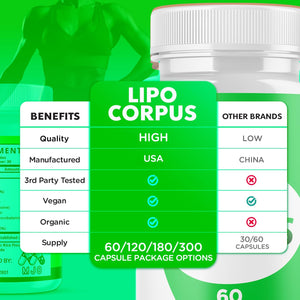 Lipo Corpus Capsules, Official LipoCorpus Supplement Pills Will All Natural Ingredients, Advanced Formula Lipo Corpus Active Lifestyle Supporting Health and Wellness for Women and Men (60 Capsules) MJOBuy Supplements Australia