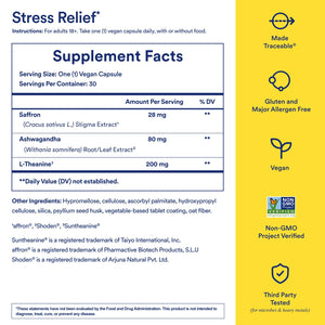 Ritual Stress Relief Supplement - Ashwagandha, L-Theanine, & Saffron - Helps Reduce Stress, Manage Cortisol, Promotes Calm, Relaxation* - All Day Support* - Vegan - Citrus - 30 Capsules - 30 Servings Ritual buy supplements Au