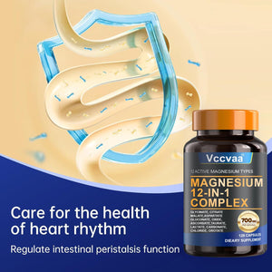 Magnesium Complex 700mg – 12-in-1 Magnesium Supplement with Glycinate, Citrate, Malate, Oxide, Taurate & More – High Absorption for Muscle, Heart, Sleep, Bone, Nerve Support –120 Capsules (1 Pack) Vccvaa buy supplements Au