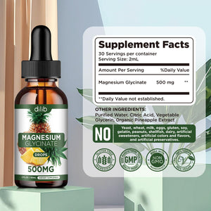 Magnesium Glycinate Supplement, Liquid Magnesium Glycinate Liquid Drops 500mg-Support Stress Relief, Relaxation, Mood, Sleep, Bone & Muscle-2 Fl Oz, Vegan, Pineapple Flavor dilibBuy Supplements Australia