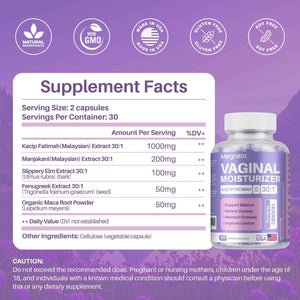 MEGNETA Vaginal Moisturizer, Kacip Fatimah 1,000mg & Manjakni 200mg for Female Health, Slippery Elm for Women, Vegan, 120 Capsules