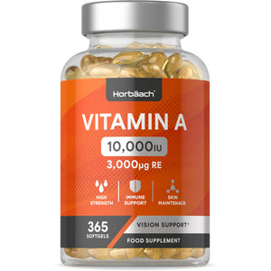 Vitamin A Capsules 10,000iu | 365 Count (1 Year Supply) | High Strength Vitamin A Supplem