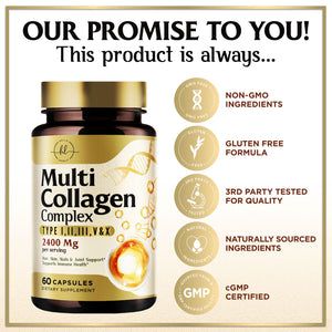 Multi Collagen Peptides for Women & Men - 2400mg per Serving - Best Hydrolyzed Collagen Complex with Type I, II, III, V, X - Hair, Skin, Nails & Joint Support Supplement - Bottled USA - 60 Capsules Hello Lovely! buy supplements Au