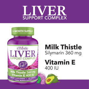 EThistle Liver Wellness Dietary Supplement, Milk Thistle & Vitamin E Liver Health Formula, Caplets 180 Count