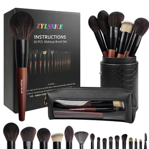Makeup Brushes 16 Pcs Makeup Brush Set Professional, Wood Handle Travel Make Up Brushes Set with Case, Premium Cruelty-Free Synthetic Fiber Hair Makeup Brush Kit with Holder ZylsniceBuy Supplements Australia