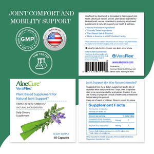 AloeCure VeraFlex Natural Joint Health, 60 Capsules, Clinically Tested Natural Plant-Based Formula to Support Comfort, Mobility and Flexibility - Featuring Organic Aloe Vera AloeCureBuy Supplements Australia