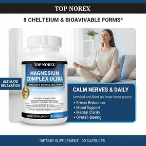 Top Norex Magnesium Complex Ultra - 8 Elemental 1000mg Magnesium Blend, Easy Absorption, 90 Capsules (1) Top Norex buy supplements Au