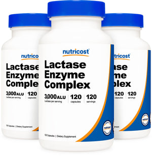 Nutricost Lactase Enzyme Complex 3,000 FCC ALU, 120 Veggie Capsules - Non-GMO