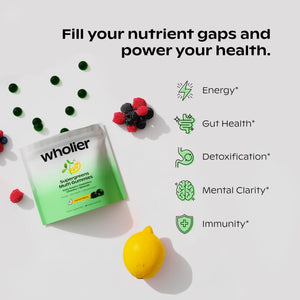 wholier Daily Supergreens Gummies, Greens Supplement with Prebiotics, Fiber, Adaptogens, Vegan Multivitamin, 9 Essential Vitamins + Minerals, 1g Sugar, 2 Gummy Serving (60 Gummies, 30 Day Supply) wholierĀ buy supplements Au
