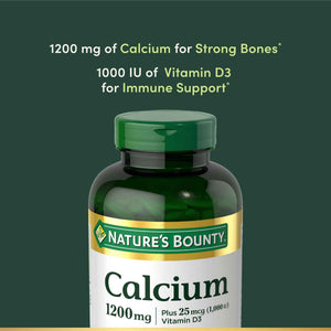 Nature’s Bounty Calcium 1200 mg with Vitamin D3, Bone Health & Immune Support, Vitamin D3 1000 IU, 220 Softgels