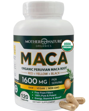 Powerful Maca Blend for Men – Black, Red & Yellow Maca Capsules | Supports Energy, Stamina & Endurance | Promotes Hormonal Balance & Vitality Mother Nature Organics Superfoods for Organic Living buy supplements Au