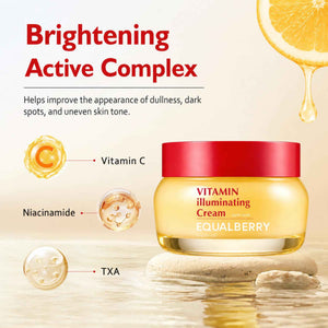 EQUALBERRY Vitamin Illuminating Cream with Niacinamide, TXA, Ceramide | Brightening for Uneven Tone & Dull Skin, Skin Barrier Support
