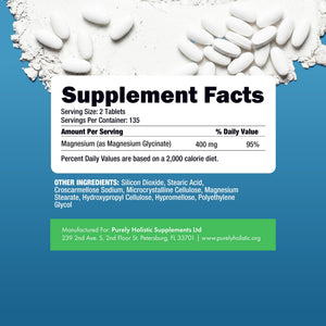 Magnesium Glycinate 400mg | 4+ Month Supply | Sleep, Relaxation & Muscle Support | High Absorption Chelated Magnesium Supplement for Women & Men | Gentle on Digestion | Vegan | 270 Tablets Purely Holistic buy supplements Au
