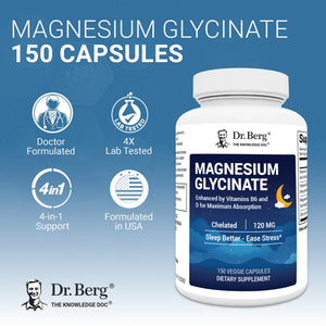 Dr. Berg Magnesium Glycinate 150ct – 4-in-1 Chelated for Muscle, Nerve, Sleep & Stress Support*– w/ D3, B6 & Zinc – 4X Lab-Tested – No Fillers – Formulated in USA, GMP-Certified Dr. Berg Nutritionals buy supplements Au