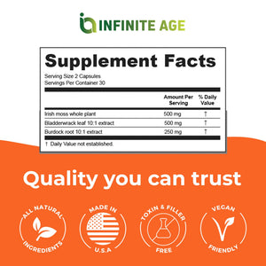 INFINITE AGE 1250mg Sea Moss Advanced Superfood Capsules, 60 Count - High-Potency, Vegan, Made in The USA - Irish Seamoss, Bladderwrack, Burdock Root - Overall Health, Immunity Support INFINITE AGEBuy Supplements Australia