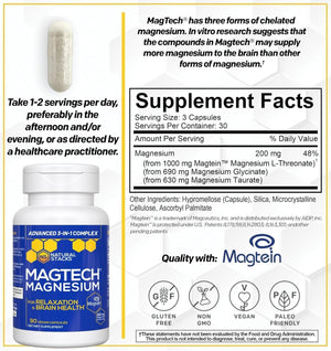 MagTech Magnesium Complex for Women & Men - 3 Forms of Magnesium: Glycinate, Magtein L-Threonate & Taurate - 200mg Chelated Complex - Support for Relaxation & Brain Health - 90 Glycinate Capsules NATURAL STACKS buy supplements Au