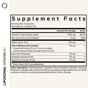 Codeage Liposomal Vitamin C 1500mg with Zinc, Elderberry, Citrus Bioflavonoids Grapefruit, Lemon, Orange Powder, Quercetin & Rose Hips Fruit – Vegan Supplement - Non-GMO, Vegan Pills, 180 Capsules CodeageBuy Supplements Australia