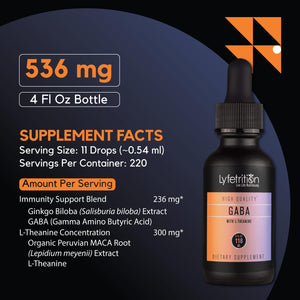 Lyfetrition GABA with L-Theanine, Ginkgo Biloba (Salisburia biloba) Extract, Organic Peruvian MACA Root (Lepidium meyenii) Extract, 118 ml, 4 FL Oz Liquid, 220 Servings, Made in USA, Quick Absorption Lyfetrition buy supplements Au