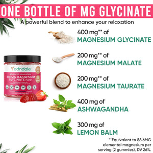 Adndale 90 CT Magnesium Glycinate 400 mg Gummies with Ashwagandha, Magnesium Malate & Taurate, Sugar Free Magnesium Gummies for Adults & Kids. AdndaleBuy Supplements Australia