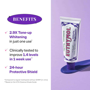 Euthymol Purple Whitening Toothpaste (3.7 fl oz) – for Yellow & Sensitive Teeth | Violet Tone-Up Formula, Instantly Brightens,