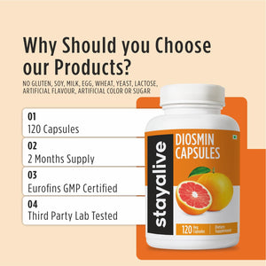 STAY ALIVE Pure Diosmin Complex 1000mg Formula, 120 Capsules, Citrus Bioflavonoids Rich Fruit Extract, 2 Month Supply, 100% Vegetarian, Non-GMO & Gluten Free Diosmin Supplement STAY ALIVE buy supplements Au