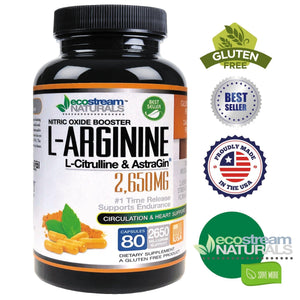 ecostream Naturals MAX 2650mg Nitric Oxide Booster L-Arginine - L-Citruline and Astragin - Time Release 2650 MAX Formula ecostream Naturals buy supplements Au