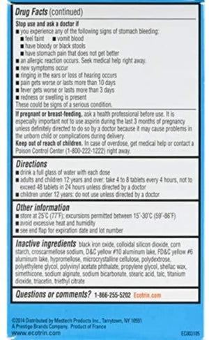 Ecotrin Low Strength Aspirin Arthritis Pain Relief, Safety Coated 81mg Aspirin Tablets for Arthritis, Toothache & Headache Relief, 365 Count EcotrinBuy Supplements Australia