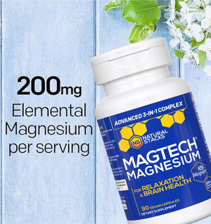 MagTech Magnesium Complex for Women & Men - 3 Forms of Magnesium: Glycinate, Magtein L-Threonate & Taurate - 200mg Chelated Complex - Support for Relaxation & Brain Health - 90 Glycinate Capsules NATURAL STACKS buy supplements Au