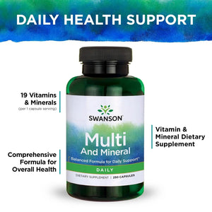 Swanson Multi and Mineral Daily Men's Women's Multivitamin Multimineral Health Supplement 250 Capsules (Caps) Swanson