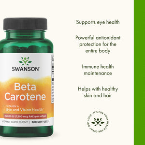 Swanson Beta-Carotene Vitamin A 25,000 IU Eye and Skin Health Supplement for Adults Seeking Vision and Immune Support - 7,500 mcg (300 Softgels) Swanson buy supplements Au