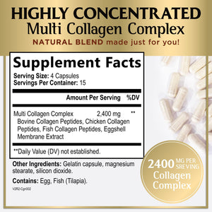 Multi Collagen Peptides for Women & Men - 2400mg per Serving - Best Hydrolyzed Collagen Complex with Type I, II, III, V, X - Hair, Skin, Nails & Joint Support Supplement - Bottled USA - 60 Capsules Hello Lovely! buy supplements Au