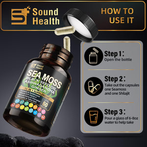 Sea Moss Capsules with Ashwagandha, Turmeric, Bladderwrack, Vitamins C & D for Natural Energy, Sleep Support & Hair Growth, 1200mg Herbal Blend, for Man & Women, Third-Party Tested,16-in-1 Supplement SoundHealthBuy Supplements Australia