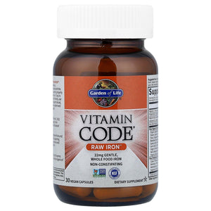 Garden of Life Vitamin Code Raw Iron Supplement - 30 Vegan Capsules, 22mg Once Daily Iron, Vitamins C, B12, Folate, Fruit, Veggies & Probiotics, Iron Supplements for Women, Energy & Anemia Support Garden of Life buy supplements Au